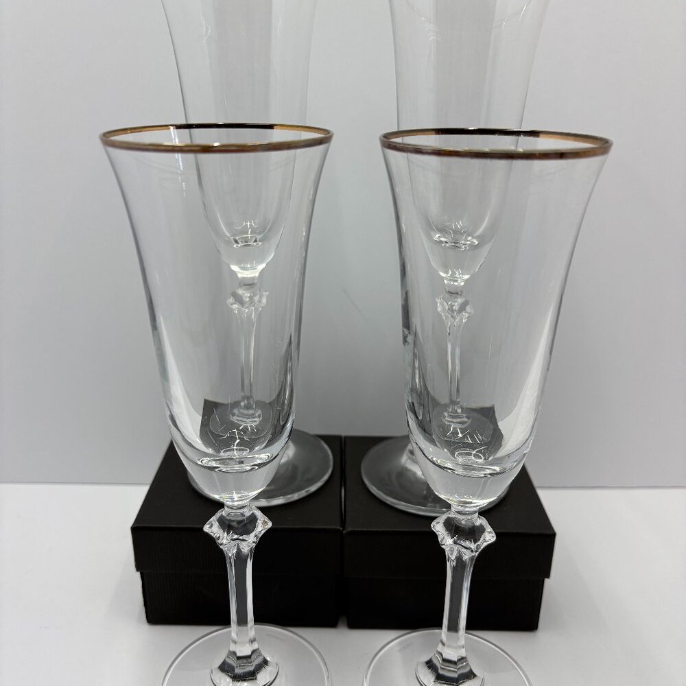 Set of 4 Vintage Tosca Gold Fluted Champagne Glasses by Oneida
